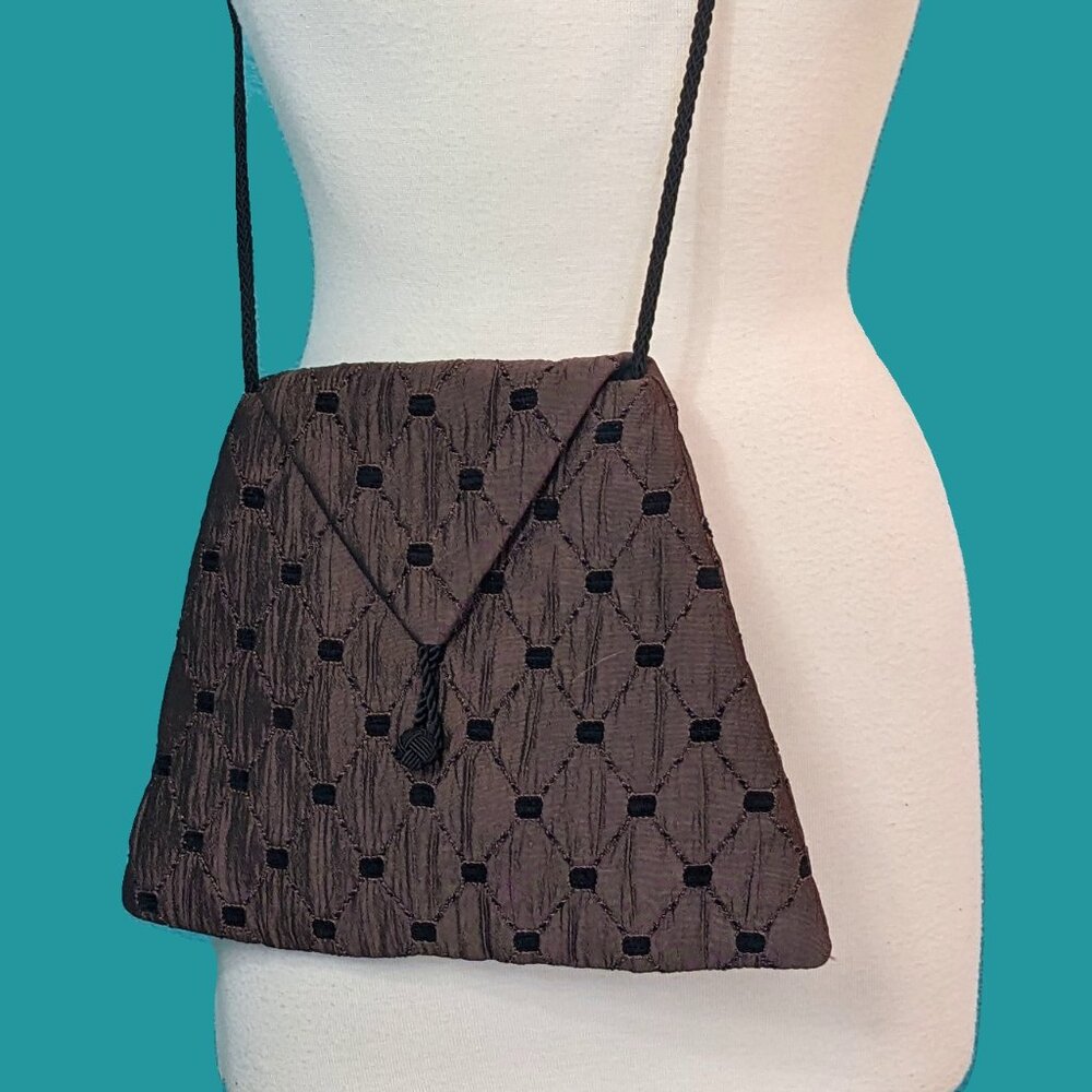 Dana Herbert Eggplant Tapestry Crossbody Bag Preowned